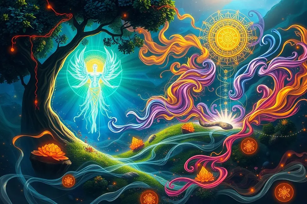 Representação vibrante da evolução espiritual através da Umbanda.