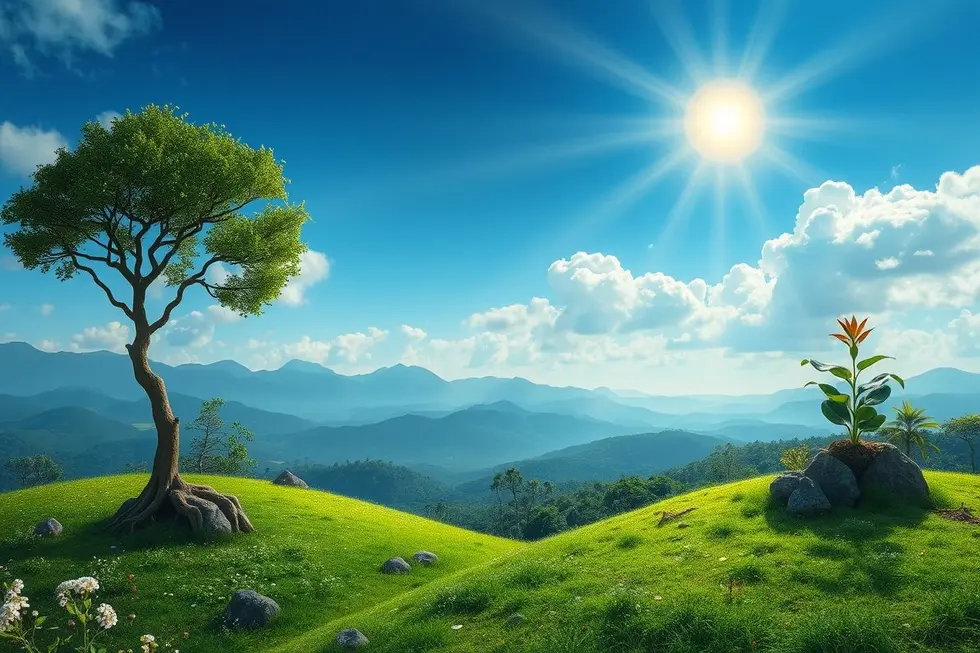 Cenário tranquilo que simboliza paz e crescimento espiritual.