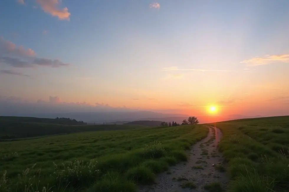 Paisagem serena ao amanhecer.